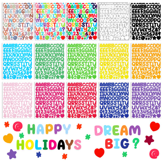 Alphabet Stickers 20 Sheets, 1 Inch Vinyl Self-Adhesive Waterproof Letter Number Stickers for Crafts Scrapbooking Water Bottles Sign Mailbox DIY Labels, Colorful