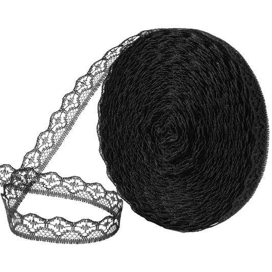10 Yards x 0.5in lace for Sewing Stretch lace Trim for DIY Sewing Black White Fabric Trim Ribbon for Crafts(Black)