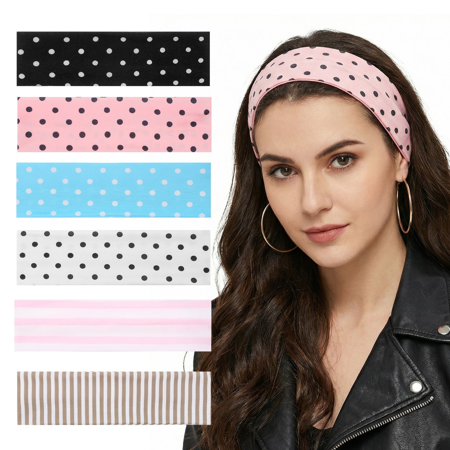 Polka Dot Headband Set - 6PCS Cute Head Bands for Women, Polkadot Headband Fashion Accessories