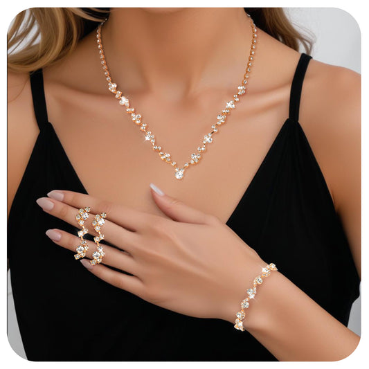 Telooco Jewelry for Prom,Silver Necklace for Women Prom, Rhinestone Crystal Necklace Bracelet Earrings Set, Silver Accessories for Women Jewelry for Wedding Party(gold)