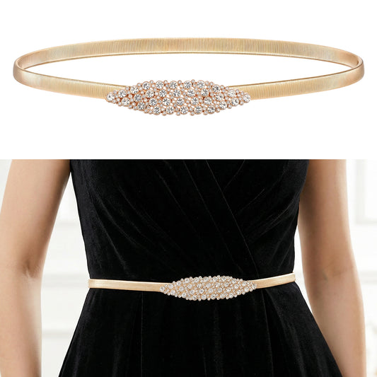 Yolev Gold Waist Belt for Women Elastic Skinny Chain Belt for Dress Metal Stretch Thin Chain Belts Fashion Waistband with Buckle for Dresses Jeans