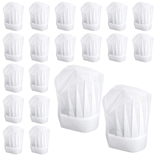 HekouJiub 20Pcs Paper Chef Hats for Kids, Breathable Kids Chef Hat Disposable, Non-Woven DIY Bakers Hat Bulk for Baking, Cooking, Activity, Pizza Party White