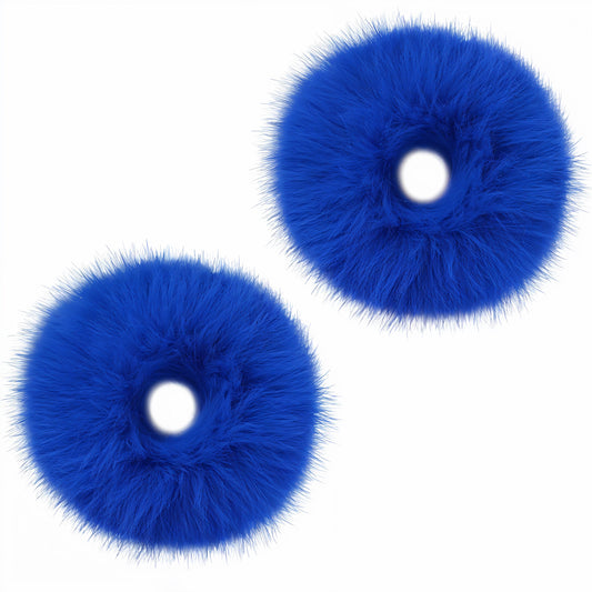 Lusofie 2Pcs Navy Pompom Hair Tie,Furry Faux Rabbit Fur Fuzzy Scrunchies, Navy Fuzzy Hair Ties Baby Hairs Ties Ponytail Holders Pom Accessories for Girl Women