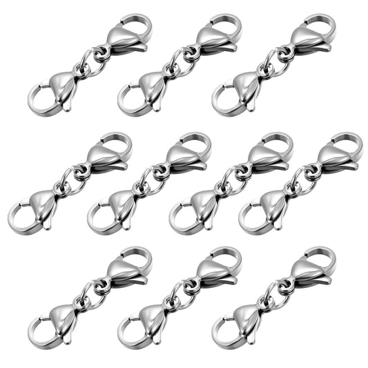 10 Pcs Double Lobster Clasp Extender Stainless Steel Lobster Clasp Bracelet Extender Double Necklace Clasps for DIY Jewelry Making Necklace and Bracelet Clips Women Gifts(Silver)