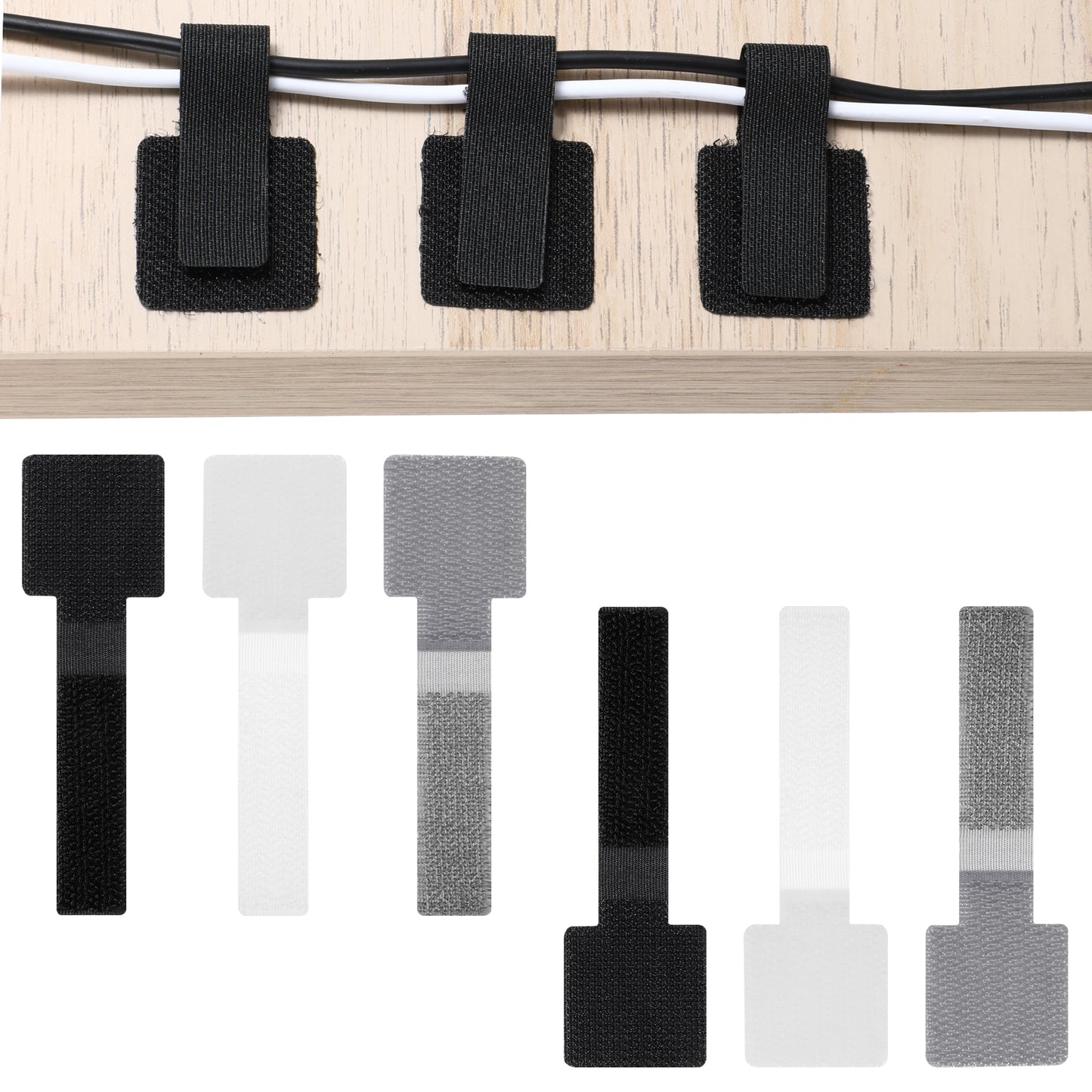 Self-Adhesive Hook and Loop Cable Ties, 60pcs, Nylon Cord Organizer, Sticky-Back Cable Straps, Household & Office Essentials