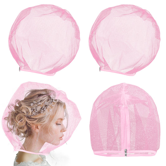 Lusofie 4pcs Makeup Protector Hood Washable, Breathable Mesh Makeup Hood Zipper Closure Face Cover, Reusable Make up Face Cover for Women Girls Beauty Weddings(Pink