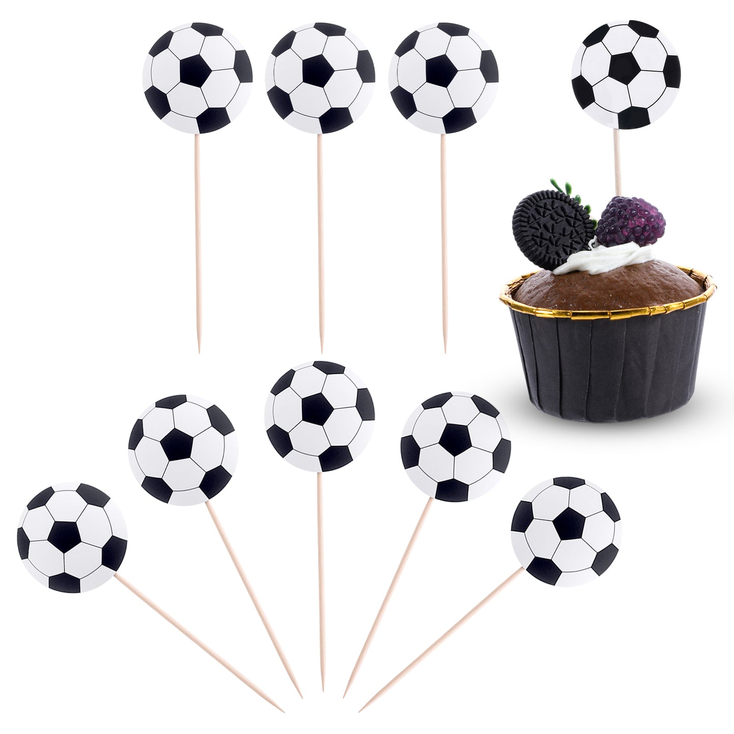 70 Pcs Soccer Ball Cupcake Toppers, Sports Theme Football Cake Decorations for Baby Shower, Birthday Party, Soccer Game Theme Supplies