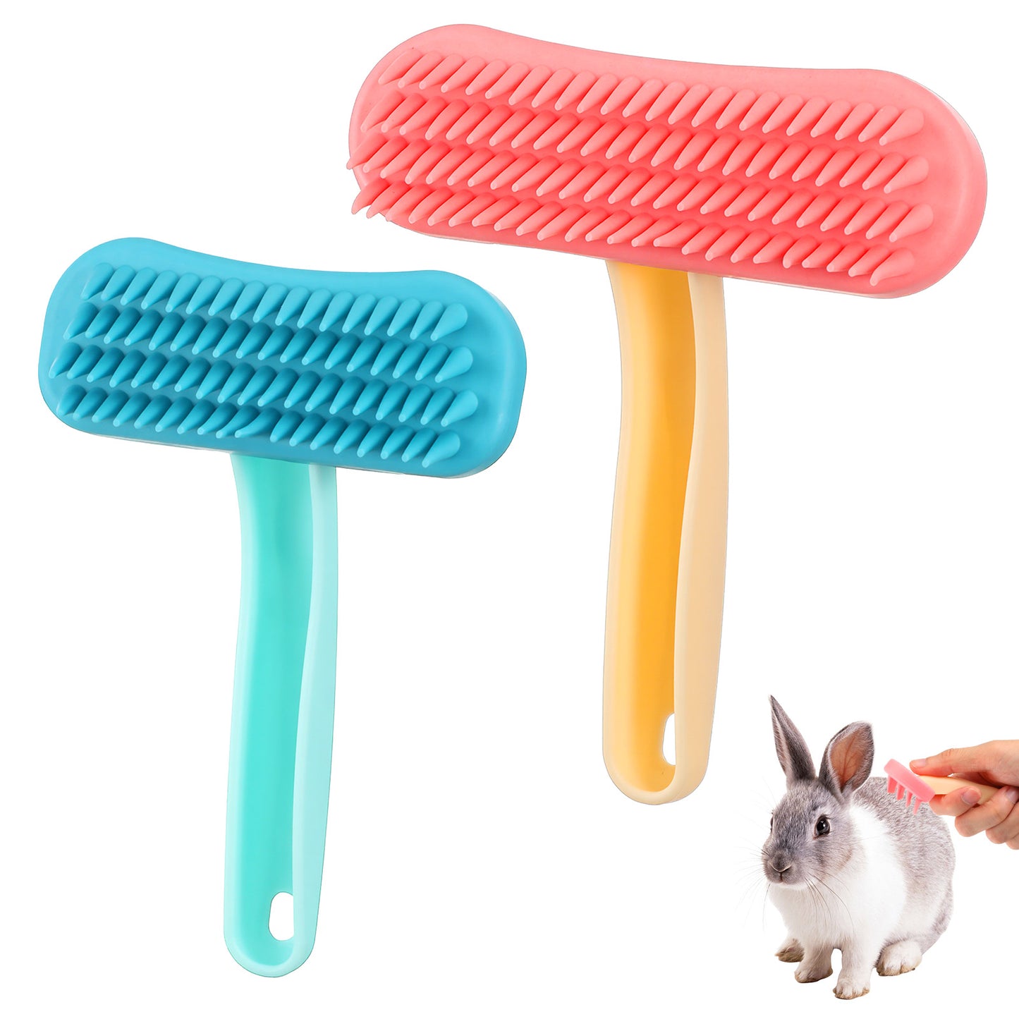 2PCS Grooming Pet Brush- Soft Silicone De-Shedding Cat Brushes- Gentle Groom on Sensitive Hair Coat & Tail for Indoor, Outdoor, Short Haired Cats, Kittens, Small Dog, Rabbit, Furry Pets