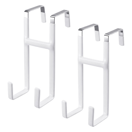HekouJiub Over The Door Hooks, 2 Pack Dual-Hook Over The Door Hanger, Heavy Duty Metal Hanger with Non-Slip Rubber Organizer Hooks for Bathroom Bedroom Hanging Clothes Towels Hats Bags (White)