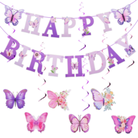 Butterfly Party Decorations Butterfly Birthday Party Supplies Happy Birthday Banner Hanging Swirl Streamers Pink and Purple Decor
