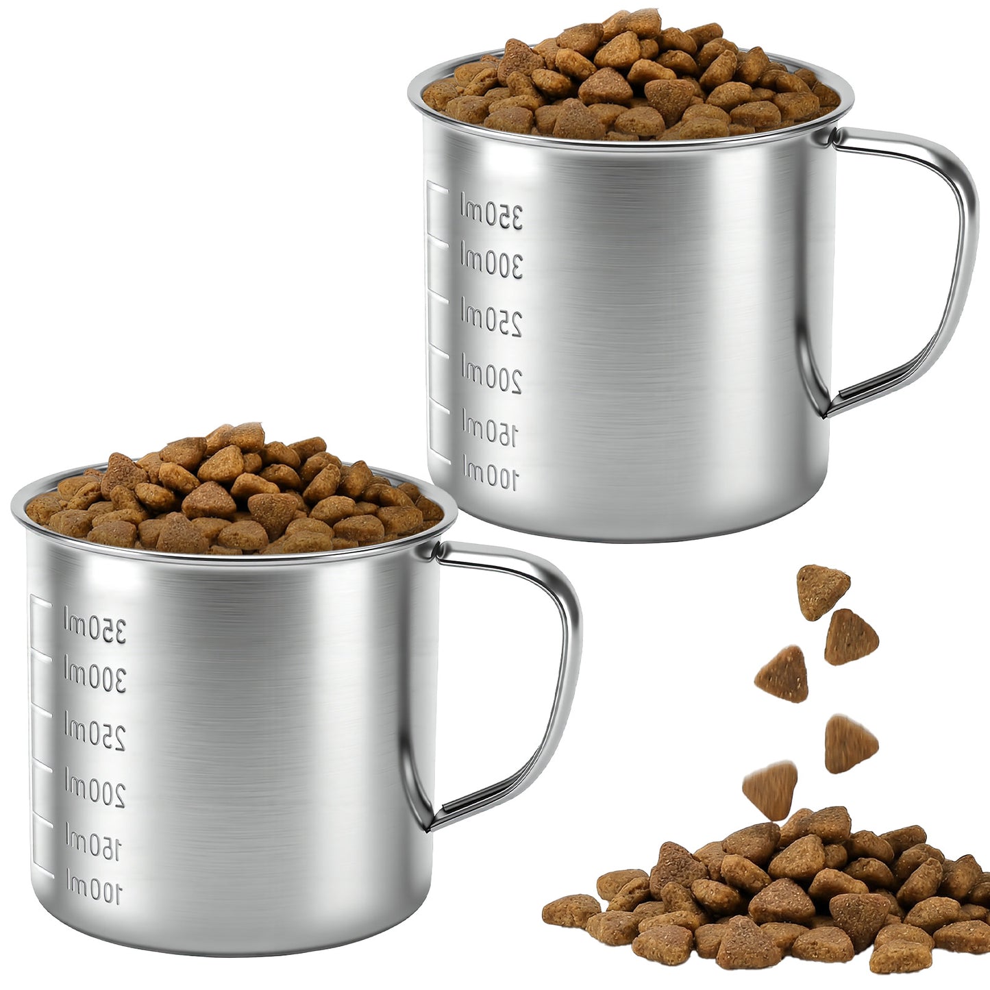 2 Pcs 1.5 Cup Dog Food Scoop, Stainless Steel Dog Food Measuring Cup with Handle & ML Scale for Dogs Cats Rabbits Birds
