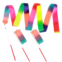 Tucnoeu 3Pcs Dance Ribbons,Rainbow Streamers Ribbon Dancer Wand for Kids Girls Adults Talent Shows Artistic Dancing Training(rainbow)