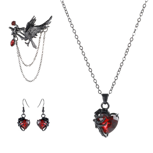 Tucnoeu Halloween Crow Jewelry Set: Crow Brooches for Women, Gothic Necklace, Black Earrings - Perfect Halloween Accessories