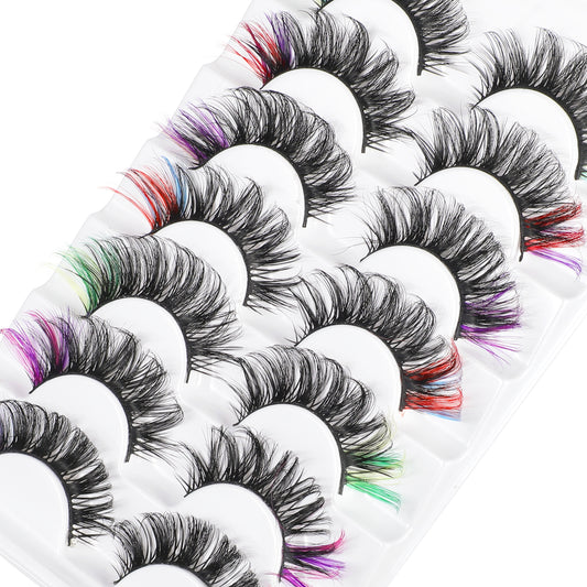 7 Pairs Colored Eyelashes Fluffy Cat Fox Eye Lashes D Curl Lash Strips 3D Colorful False Lashes Natural Look Lashes for Cosplay
