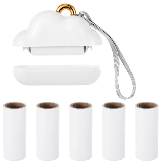 Mini Lint Roller Travel Size with 5 Rolls of Sticky Sheets Portable Reusable Lint Roller Refills with Cover Compact Clothes Roller Small Sticky Roller for Clothes Fuzz Fur Dog Cat Hair