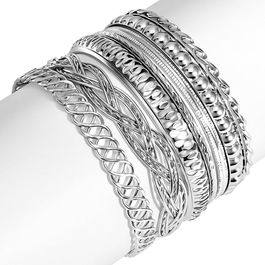 Neyauo 7Pcs Bangle Bracelets Set for Women (Silver)