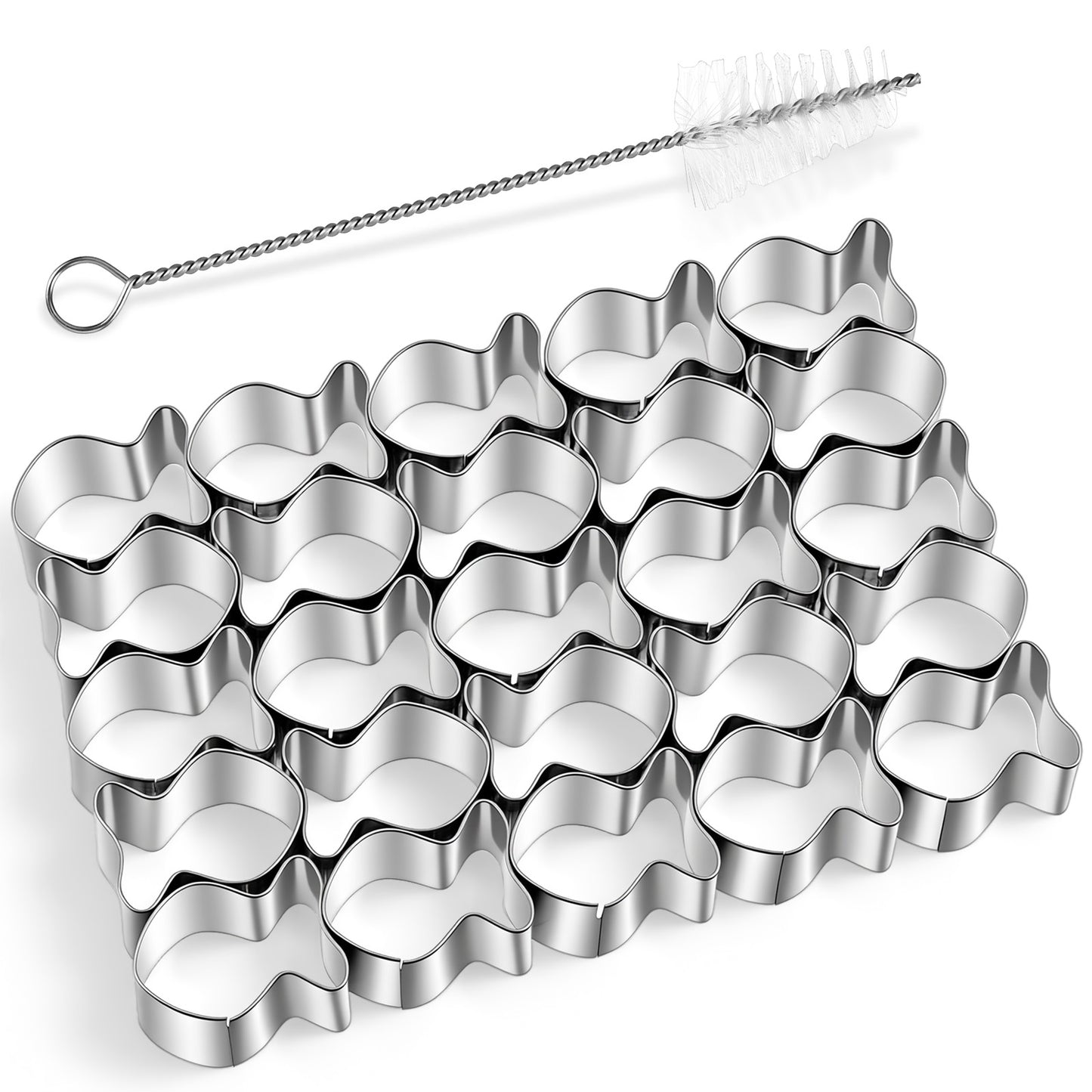 25 Pcs Goldfish Cutter, Stainless Steel Gold Fish Cutter, Silver Small Cookie Cutters with Cleaning Brush for Baking Snack Cookies, Non-Stick Dough