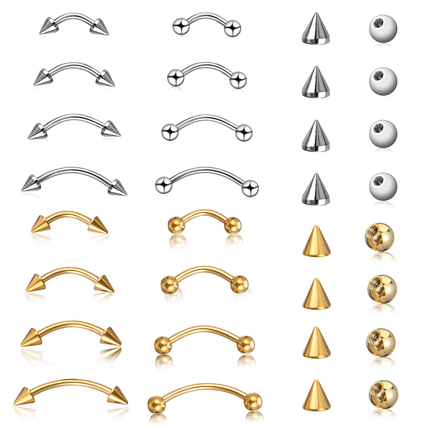 Yolev 16pcs Eyebrow Piercing Jewelry Vertical Labret Lip Eyebrow Rings Piercing Kit Surgical Steel Curved Barbell Tiny Vertical Labret Lip Jewelry Ear Rook Helix Conch Daith
