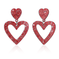 heart earrings for women Glitter Double Heart Dangle Earrings y2k Halloween Acrylic Valentines Day Jewelry Gift valentines day earring(Red)