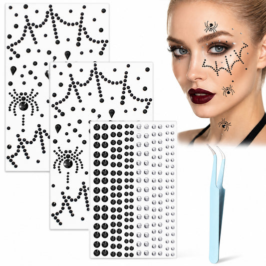 Spider Face Jewels 3D Spider Web Face Gems Stick on Halloween Face Makeup