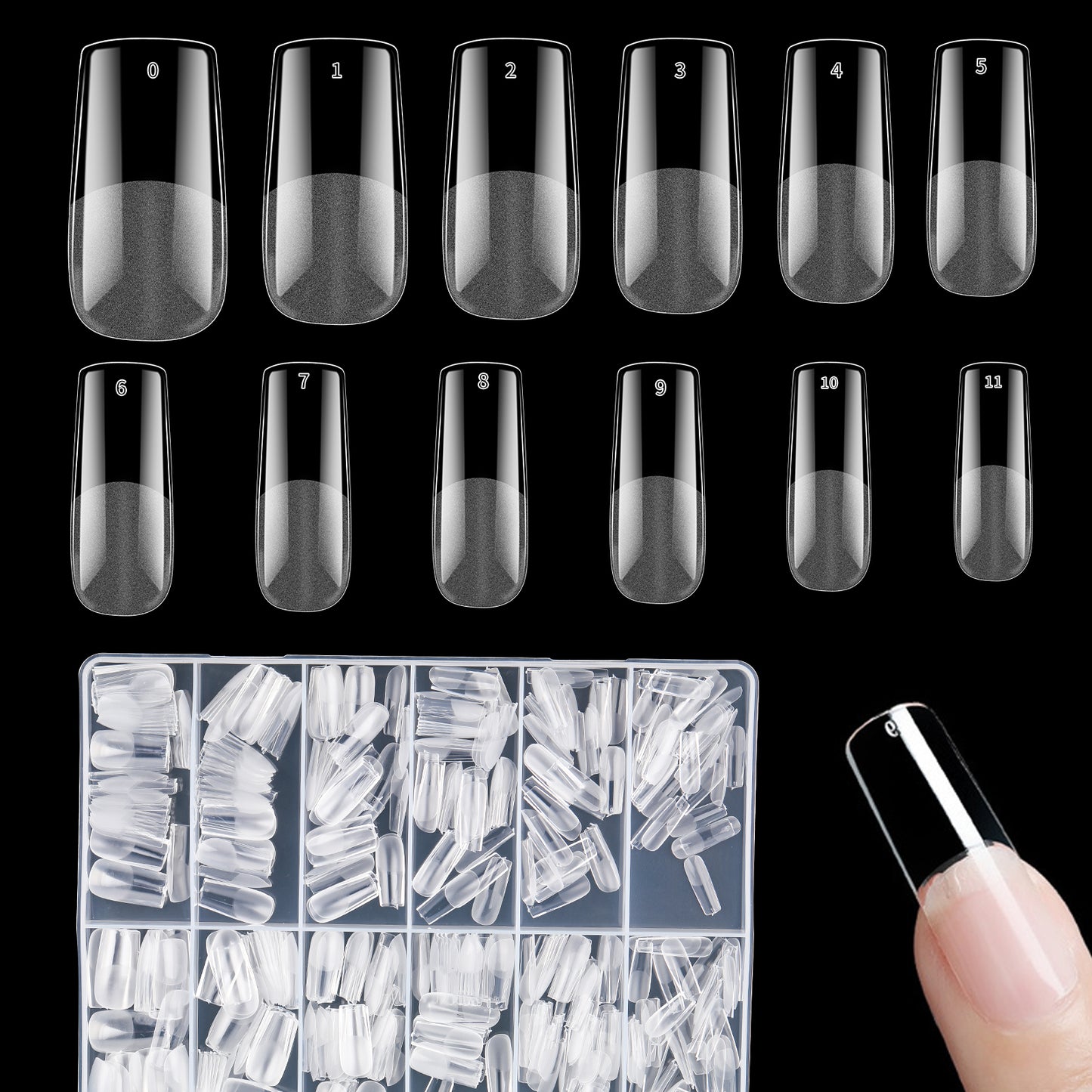 Soft Gel Acrylic Nail Tips,540pcs Full Cover Clear Nail Tips Kit for Nails Extensions 12 Sizes Half Matte Fake Press on Nails for French Manicure DIY Salon