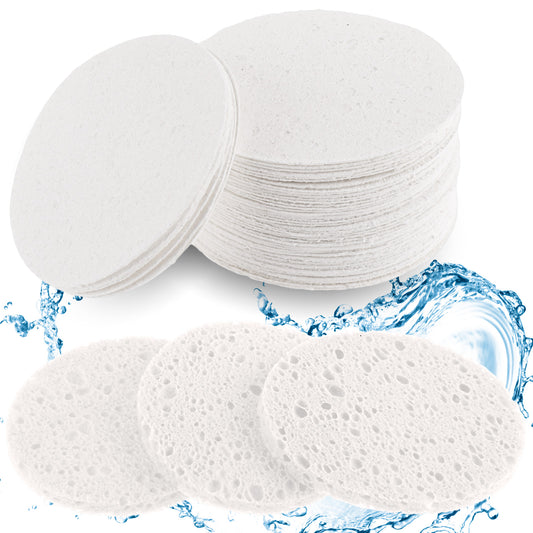 60Pcs Facial Sponges, 100? Natural Wood Pulp Compressed Face Sponge, Facial Cleansing Sponge Face Exfoliating Pads for Daily Skin Care Deep Cleaning Makeup Removal (White)