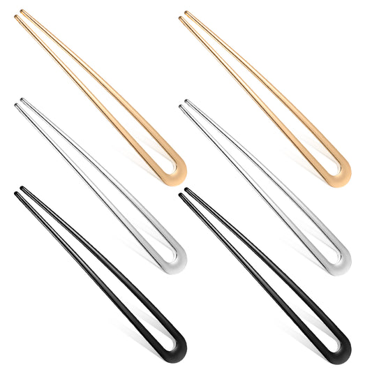 6 pcs Metal French Hair Pins for Women U Shaped Hair French Pin For Women Girls French Twist Hair Fork 3 Colours For Women Bun Hair Accessories