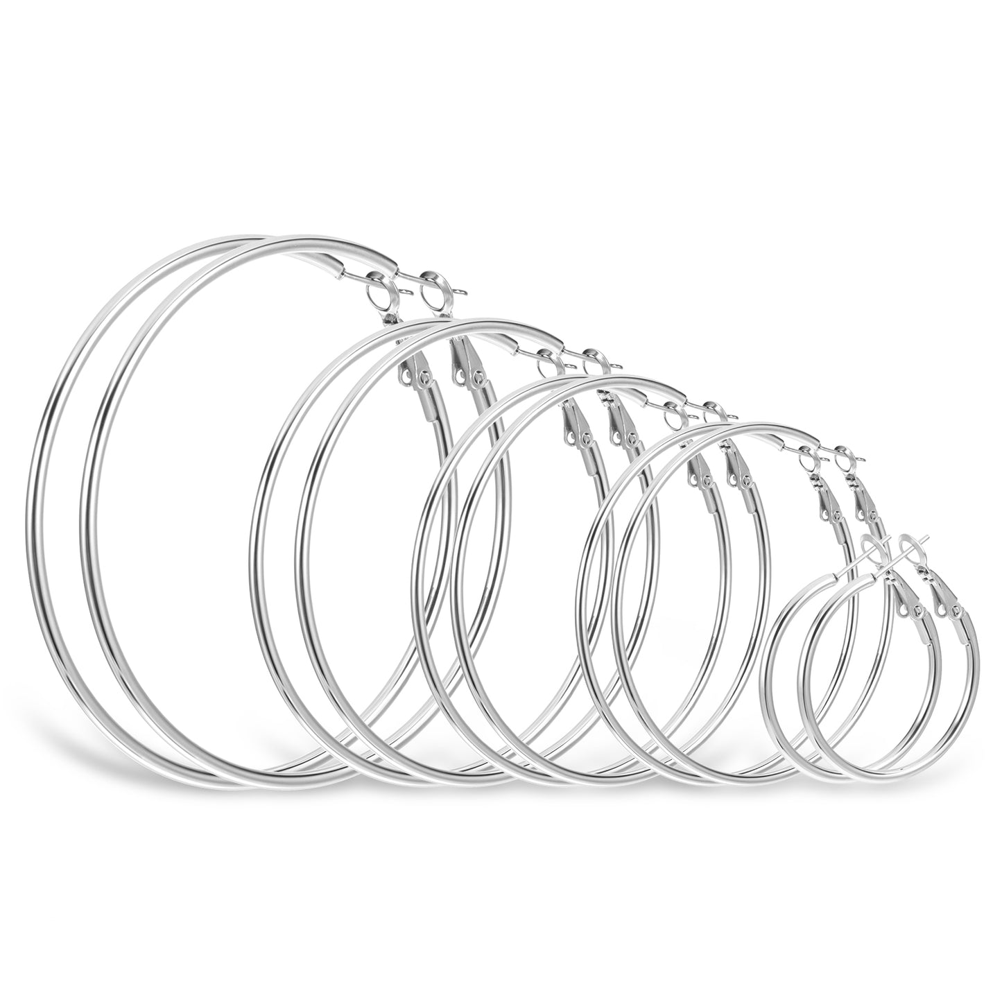 Yolev 5 Pairs Silver Hoop Earrings for Women Stainless Steel Plated Thin Big Hoop Earrings Hypoallergenic Oversize Hoops Earrings Circle Endless Hoop Earrings for Women Girls 3/4/5/6/7cm