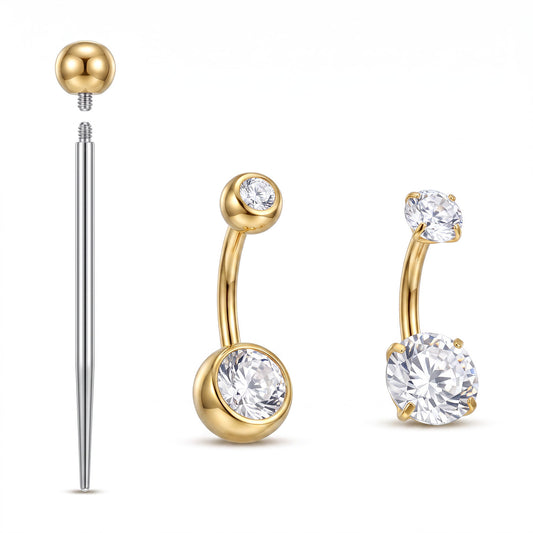 Gemoioio G23 Titanium Belly Button Rings, 14G Internally Threaded Gold CZ