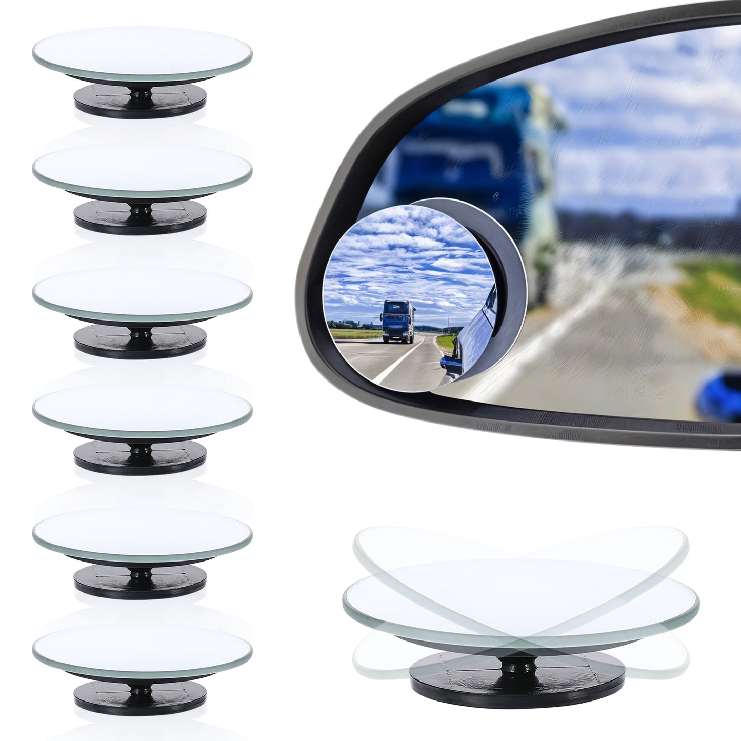 6pcs Blind Spot Mirrors,Round Frameless Blind Spot Mirrors for Cars,360°Rotatable Convex Rear View Mirror,HD Glass, Wide-Angle View, Adjustable, Easy Install, Universal Fit