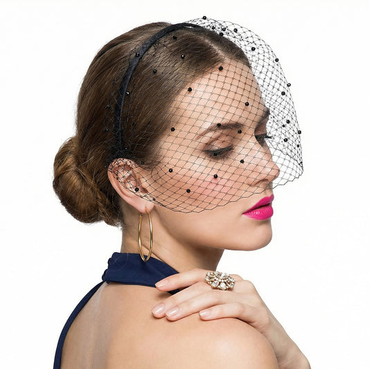 Tucnoeu Black Mesh Veil Hat, 1920s Mesh Black Veils for Women, Fascinator Hats Veil Hat for Bridal Wedding Tea Party Fascinator Veils