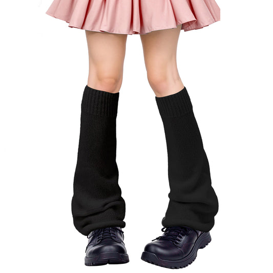 Telooco Leg Warmers Y2K Kawaii Knit Leg Warmers Harajuku Flared Legwarmers Preppy Baggy Long Socks Lolita Gyaru Goth Accessories for Women Girls (Black)