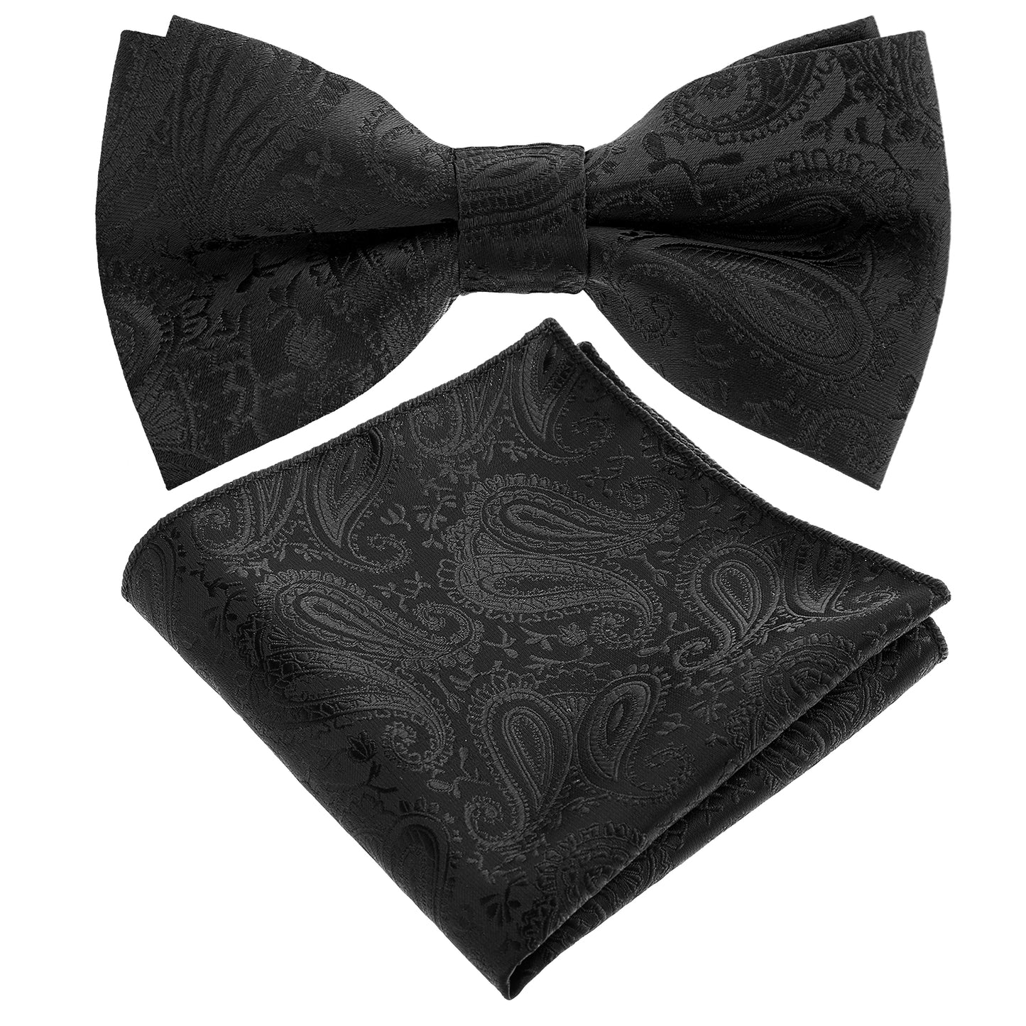 Tucnoeu Mens Paisley Bow Tie Pocket Square Set for Wedding Pre-Tied Solid Bowties Handkerchief Cufflinks for Men (0497-08)