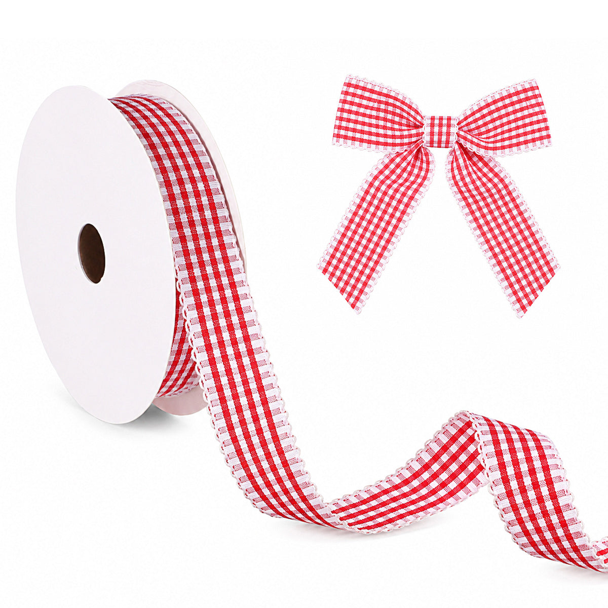 Red Gingham Ribbon, 1" x 15 Yards White Red Plaid Ribbon for Crafts