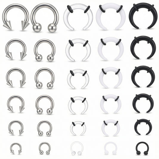 Yolev 24Pcs Septum Stretching Kit 16G 14G 12G 10G 8G 6G Septum Pincher Tapers Rings Acrylic Stainless Steel C Shape Fake Stretched Septum Metal Horseshoe Piercing Jewelry for Women Men