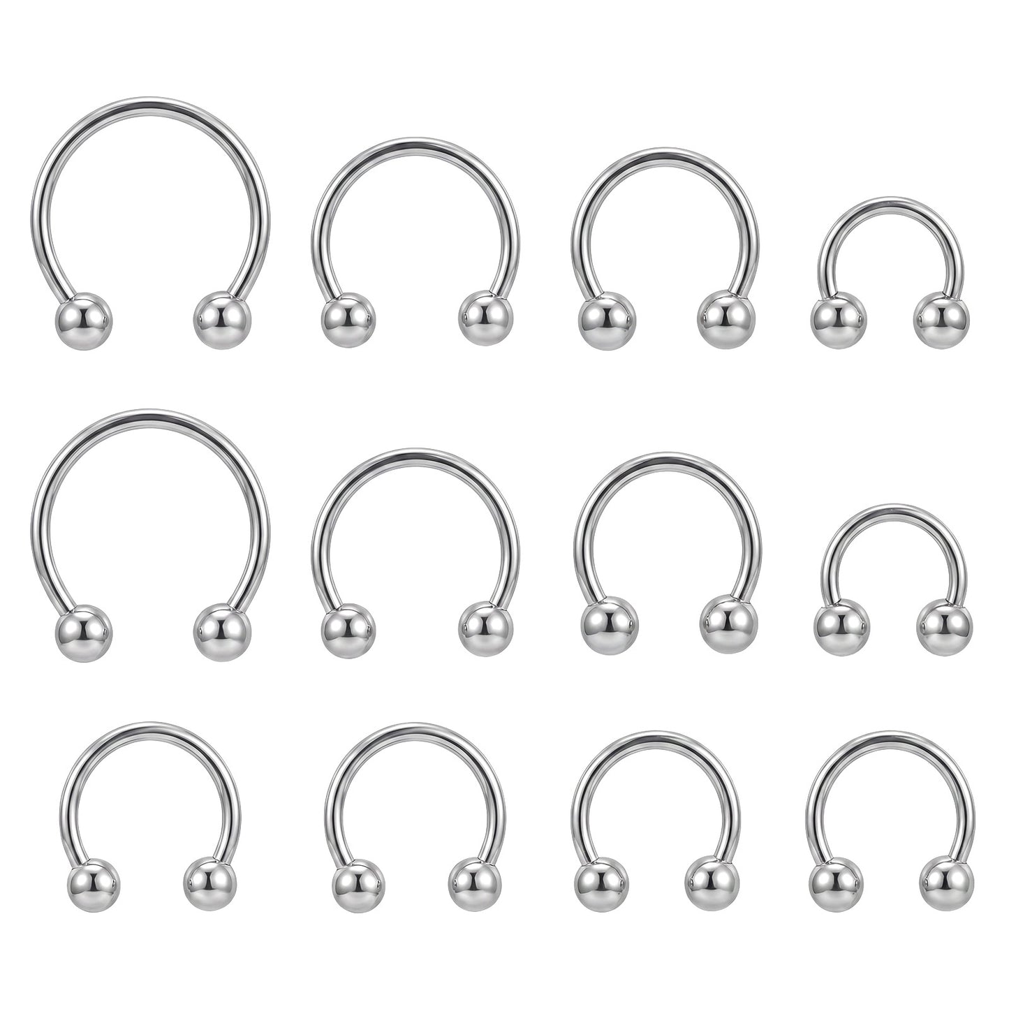 Yolev 12pcs Horseshoe Nose Ring 16g Horseshoe Septum Rings Surgical Steel Nose Septum Piercing Jewelry Cartilage Earring Hoop Eyebrow Helix Tragus 6-16mm