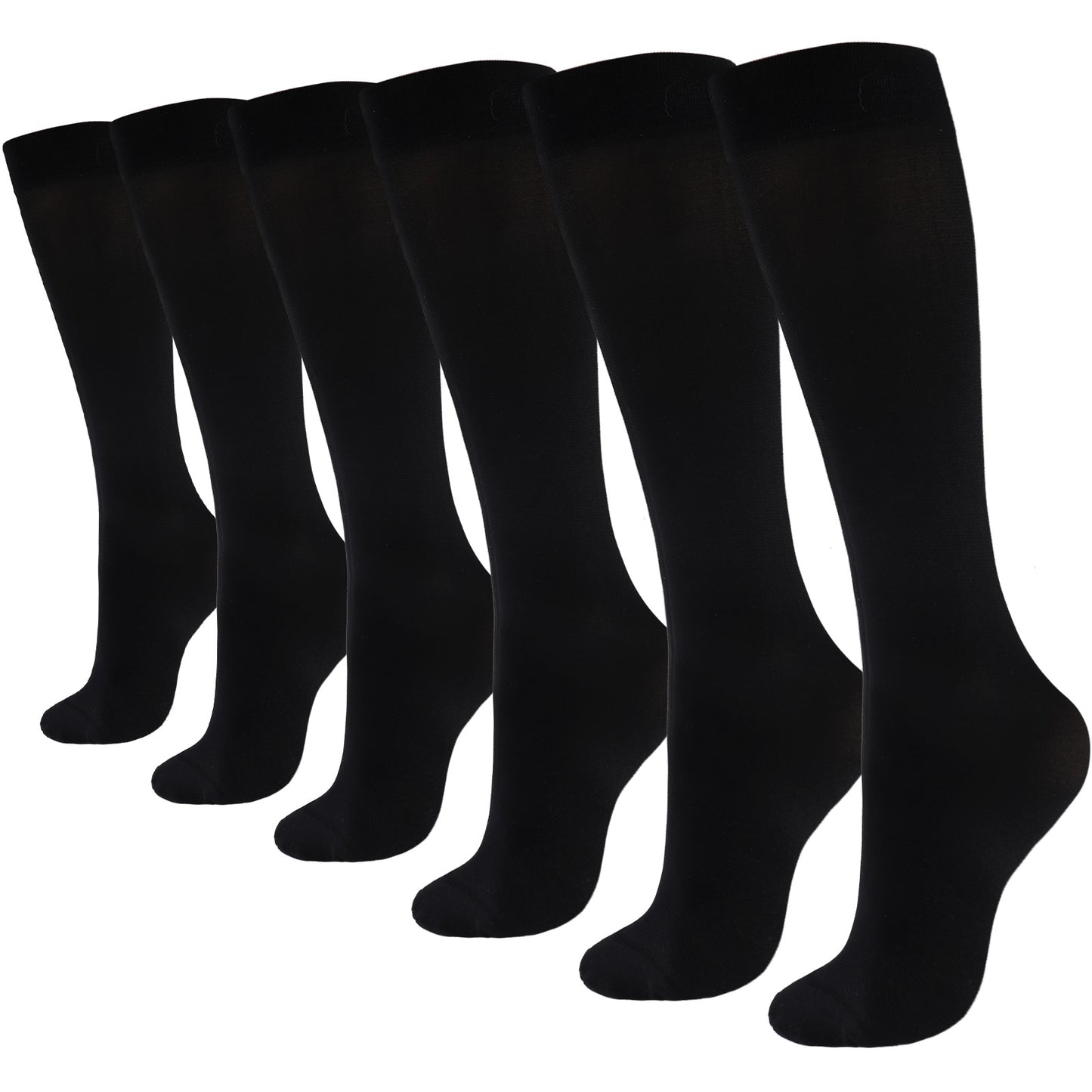 Lusofie Black Knee High Sock 6 Pairs Silky Opaque Dress Socks Women Girls Stretchy Nylon Black Trouser Socks for Women Size 5-11 Comfort School Uniform