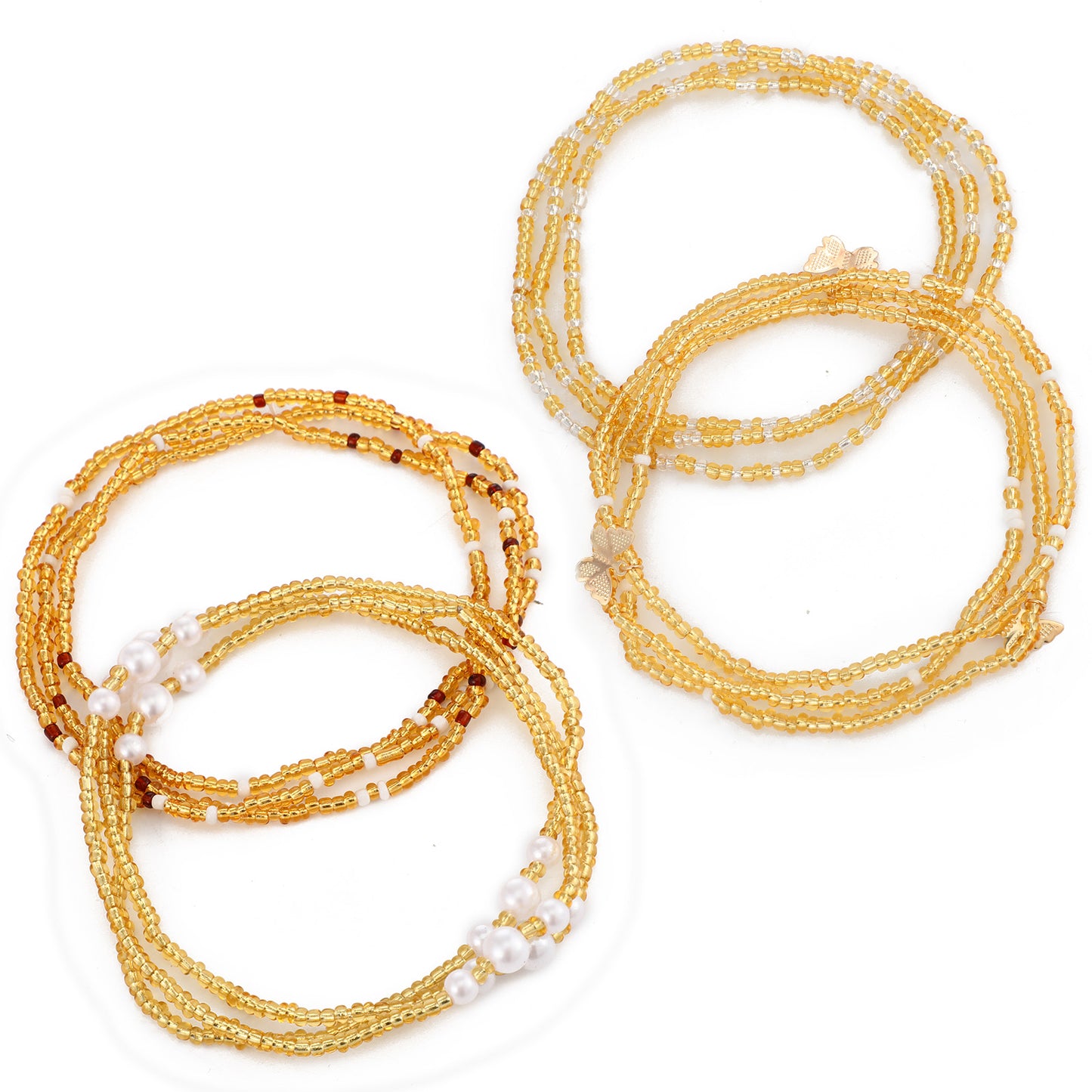 Women's Waist Beads, 4 Pieces Butterfly Seed Bead Belly Chains, Adjustable Elastic Body Jewelry For Summer Beach Bikini, Bohemian Style