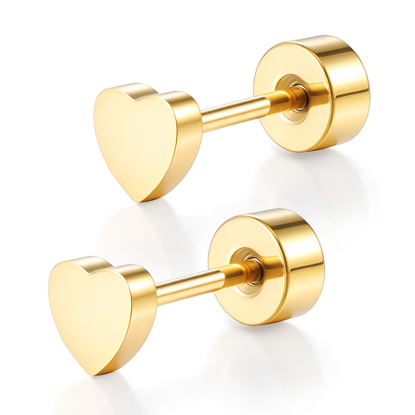 Yolev Flat Back Heart Earrings Stud Gold Heart Earrings for Women Stainless Steel Piercing Studs Simple Classic Flat Back Heart Stud Earrings for Women Tragus Conch Helix Cartilage Earring