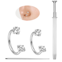 Tucnoeu 4pcs Surgical Steel Nose Ring, Horseshoe Nose Ring, Hoop Noses Rings for Women, with 1pcs Piercing Taper Insertion Tool and 1pcs Piercing Ball Grabber Tool