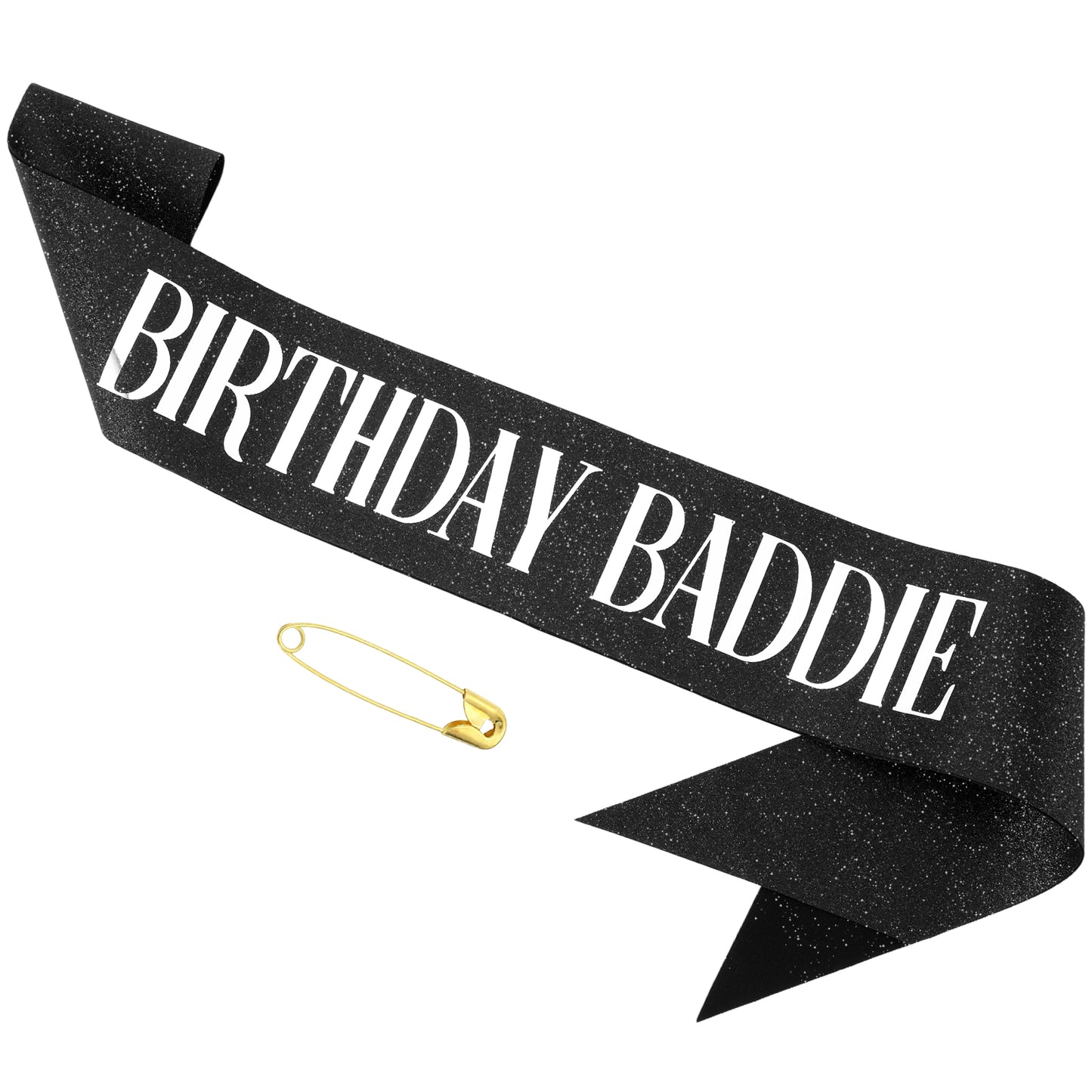 Birthday Baddie Sash for Women & Men, Black Glitter Sash with Silver Foil, Happy Funny Decorations Baddie Accessories Birthday Party Favors Supplies