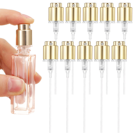 Josojoou 10Pcs 13mm Spray Bottle Nozzles Gold - Fine Mist Atomizer Heads Snap-on for Essential Oils, Cologne & DIY Refillable Bottles, Leak-Proof Universal Pump Sprayer for Home Salon Travel