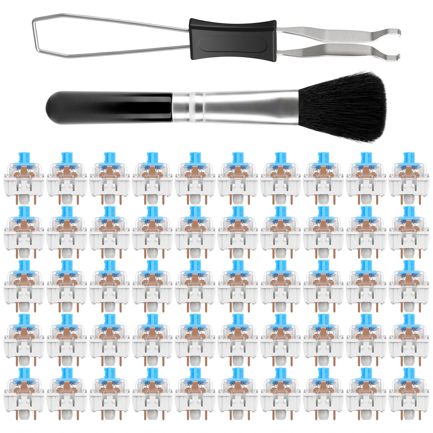 50 Pcs Clickers for 3d Prints - Keyboard Switches Set, Keyboard Clicker Keys Replacement, 3 Pin for Mechanical Gaming Keyboards, Blue Tactile Switches with Switch Puller & Brush