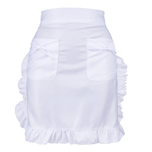 Lusofie Waist Apron with Bow Pockets White Half Maid Apron Cooking Aprons for Women for Kitchen Cooking Restaurant Restaurant Bistro Coffee Halloween