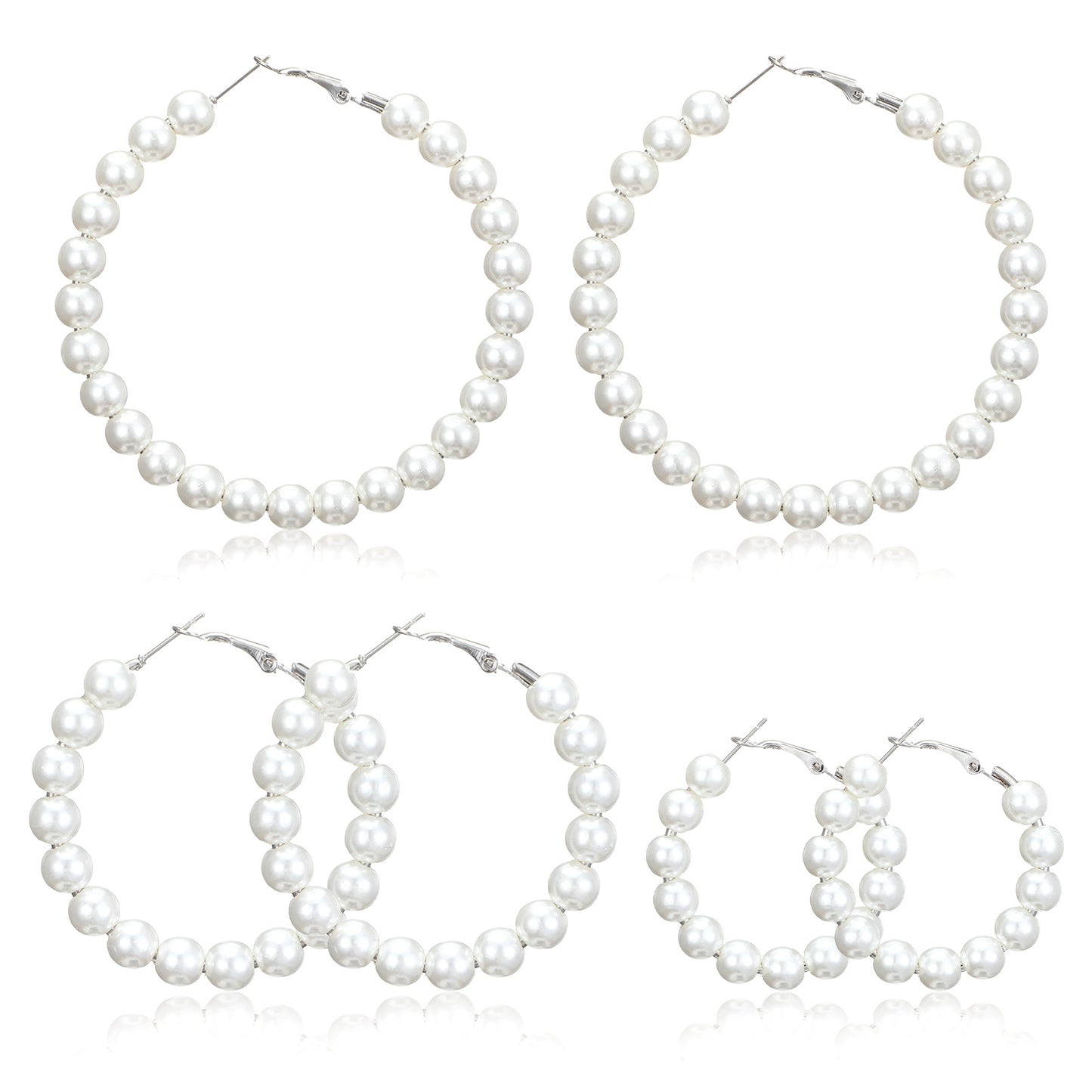 Pearl Hoop Earrings for Women Fashion Dangle Earrings, Large Pearl Earring Small Pearls Earring, 3 Size Options