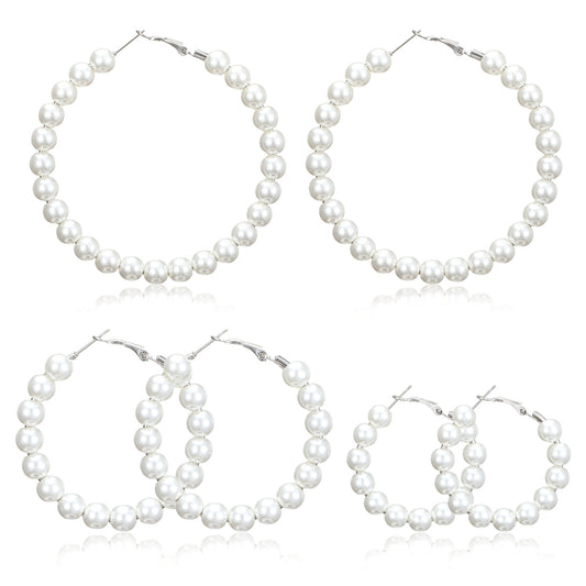 Pearl Hoop Earrings for Women Fashion Dangle Earrings, Large Pearl Earring Small Pearls Earring, 3 Size Options