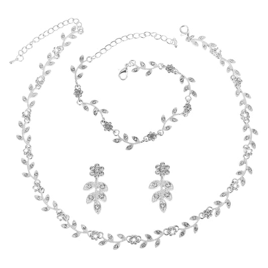 Telooco Crystal Choker Necklace Dangle Earring Link Bracelet Rhinestone Jewelry Set Brides Wedding