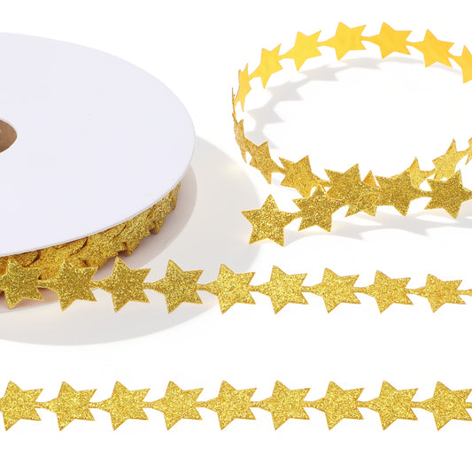 Glitter Star Ribbon 1 Roll 20 Yards Glitter Gold Ribbon Trim Star Sparkly Ribbons Polyester Stars Decorations Ribbons for Crafts Thanksgiving Christmas Wedding Gift Wrapping Wreath DIY