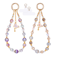 Tucnoeu 2pcs Beaded Phone Charms Strap,Crystal Butterfly Phone Bracelet,Colorful Beaded Charm for Bag Camera Pendants Decorate