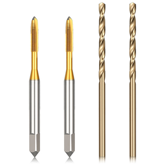 Metric Tap And Drill Bit Set, M3 x 0.5 Spiral Point Thread Taps And 2.5mm Twist Drill Bits, High Speed Steel, Coated And Roasted Yellow Finish, Tapping And Drilling Tools